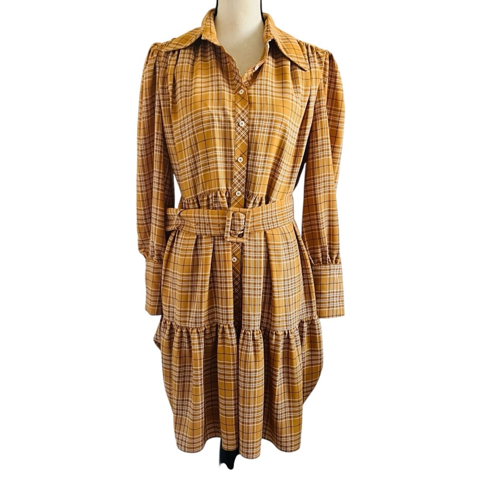 Halogen X Atlantic -Pacific Plaid Belted Shirt Dress